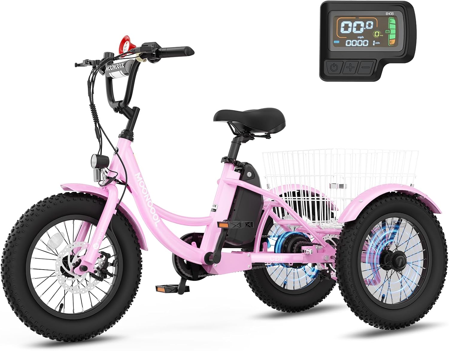 16 Inch Kids Electric Tricycle, 250W 24V Fat Tire Electric Trike, 3 Wheels Electric Bike Cruiser Bicycle, Aluminum Frame Motored Trike with Adjustable Seat and Removable Battery, Pink