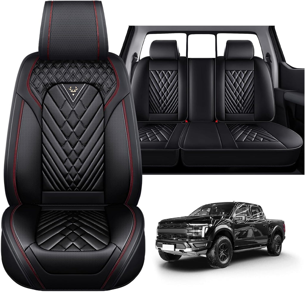 Dodge Ram Truck Seat Covers Custom for 2002-2026 1500 2002-2026 2500/3500 Crew Double Mega Quad Cab Bighorn Laramie Tradesman Classic Full Set Seat Covers Protectors(Standard 5 Seats/Black Red)