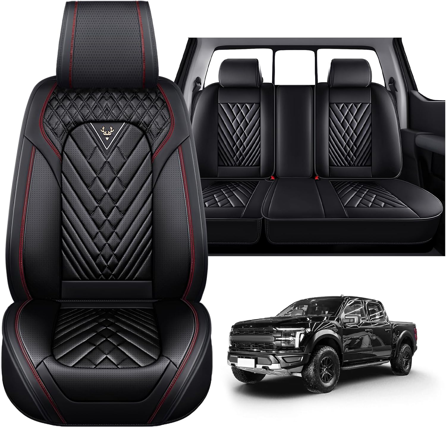 Dodge Ram Truck Seat Covers Custom for 2002-2026 1500 2002-2026 2500/3500 Crew Double Mega Quad Cab Bighorn Laramie Tradesman Classic Full Set Seat Covers Protectors(Standard 5 Seats/Black Red)