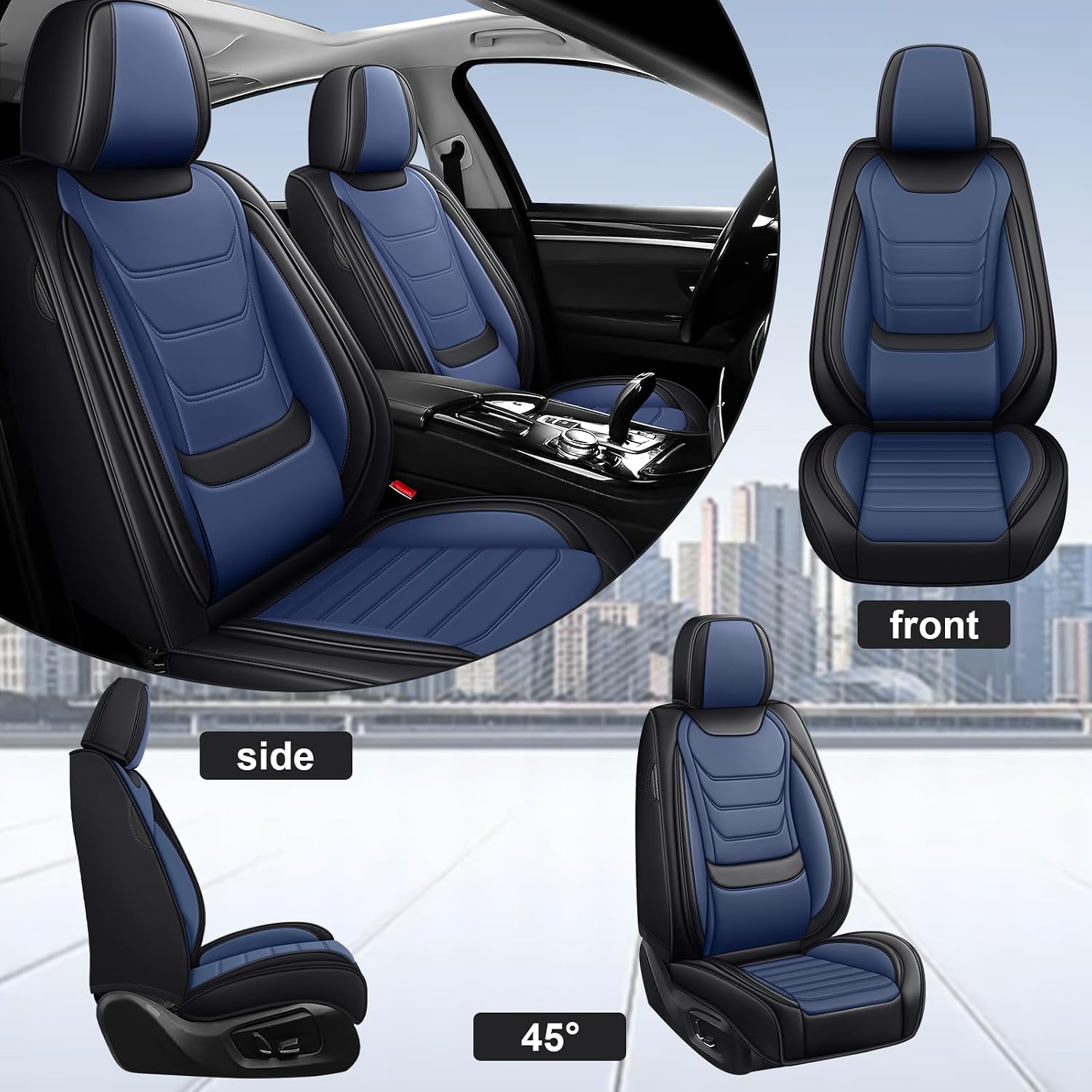 DHAEY Car Seat Covers for Buick Encore GX 2020-2026, Family Seat Covers, Nappa Leather, Wear-Resistant, Anti-Slip, Waterproof, 5PCS Full Set, Black Blue