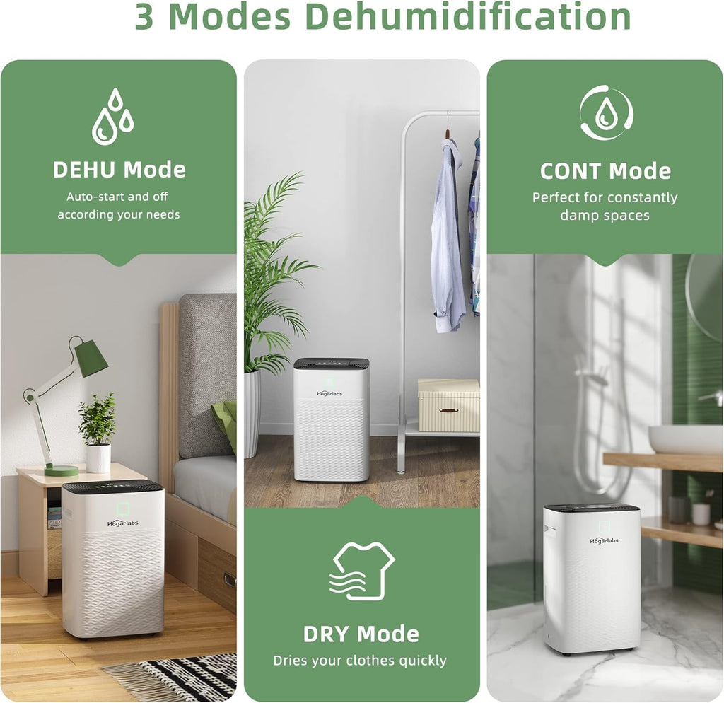 HOGARLABS 30 Pint Dehumidifier for Basement with Drain Hose, 24H Timer, 3 Modes, Auto Shut-off, Smart Humidity Control for Home Large Room Bedroom Bathroom