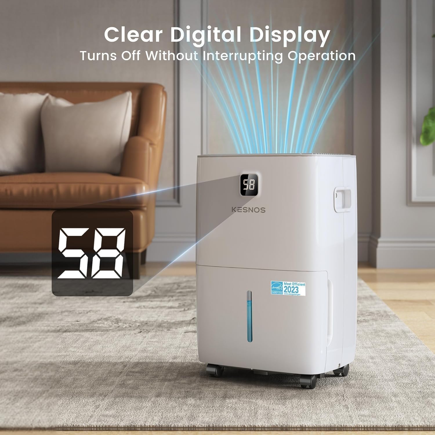 Kesnos 80 Pints Energy Star Dehumidifier for Home, Basement with Drain Hose, Front LED Display and 1.06 Gal Water Tank, Ideal for Large Room up to 5,500 Sq. Ft., Featuring Auto Defrost, Timer Function