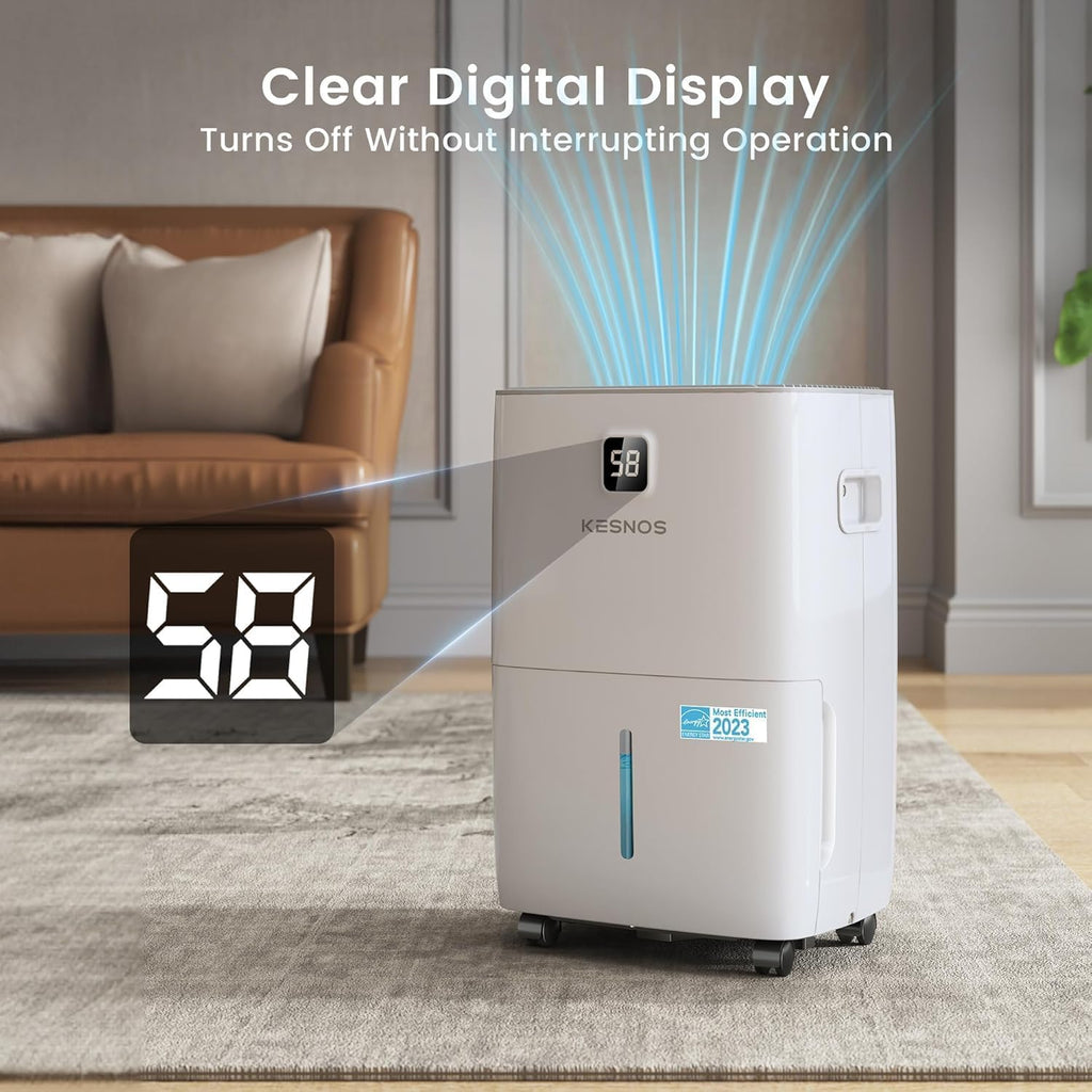 Kesnos 150 Pints Dehumidifier for Basement & Home with Drain Hose, Front LED Display and 2.11 Gal Water Tank, Ideal for Spaces up to 7,500 Sq. Ft., Featuring Auto Defrost & Timer