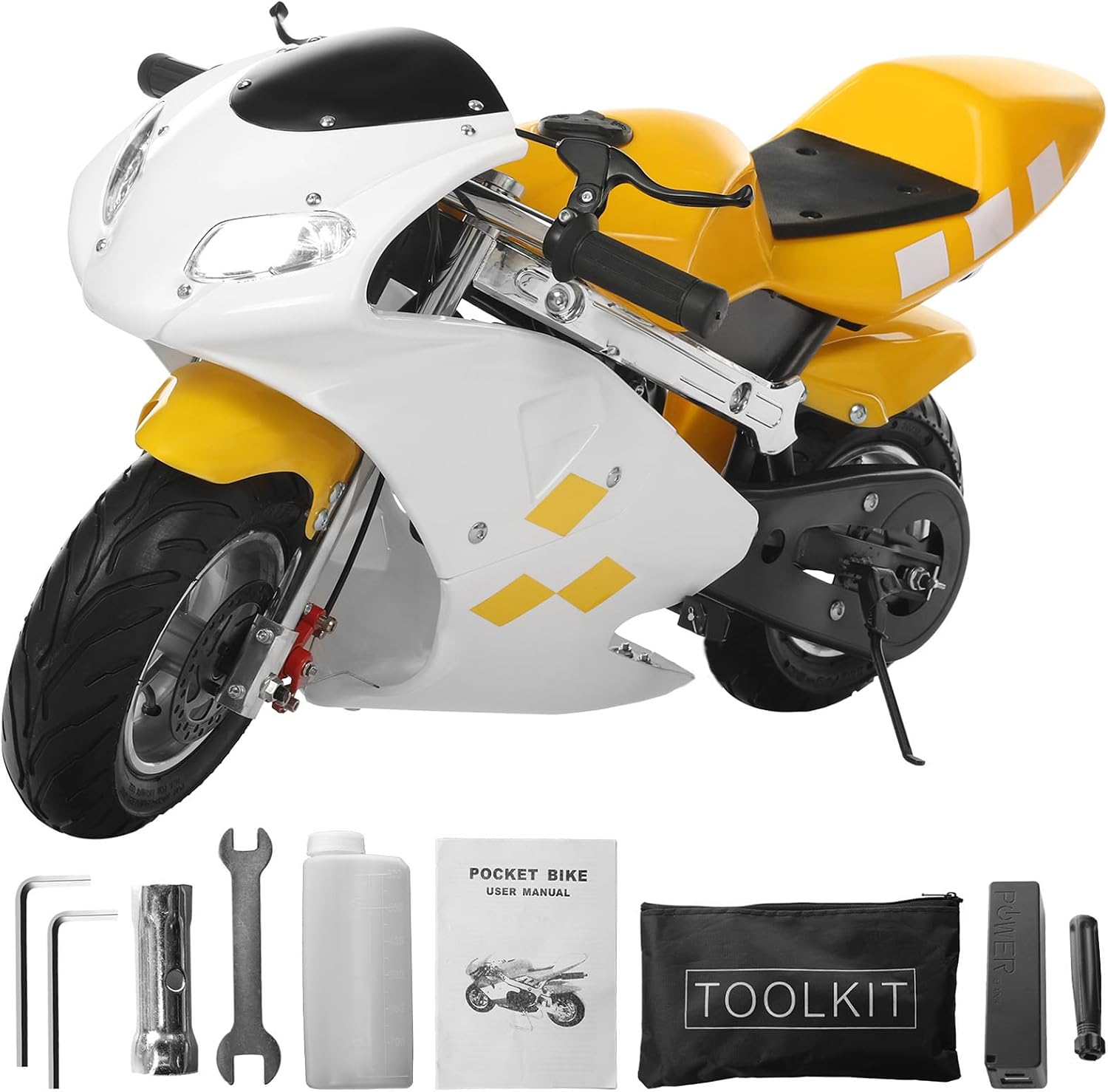 49cc 2 Stroke Dirt Bike for Kids & Youth,Mini Motorcycle Motorbike Beach Off Road Vehicles, Dual Headlights, Up to 20Mph, Weight Support Up to 170LBS, 20 Miles Range (Yellow)