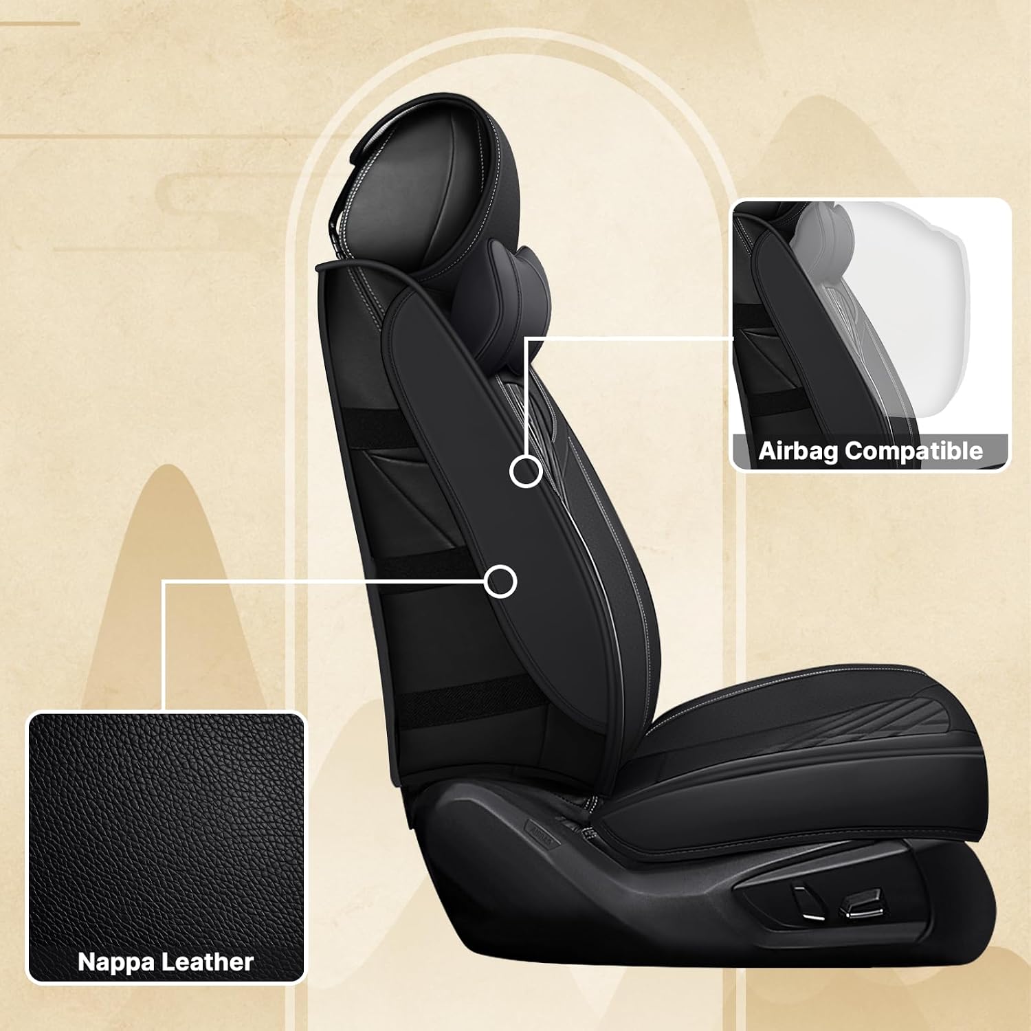 Fit for Ford F150 2009-2026 Seat Covers, Fashion Sport Seat Cover with Waterproof Leather, Airbag Safe Design Seat Protector (5 Front Seat Luxury, Pure Black)