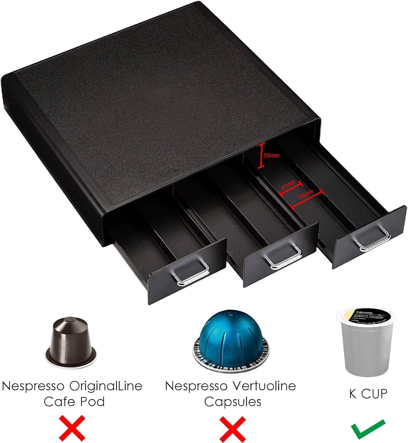 Amazon Basics K-Cup Compatible Coffee Pod Storage Drawer, 3 Easy-Open Drawers, 36 Pod Capacity, Black (Pack of 6)