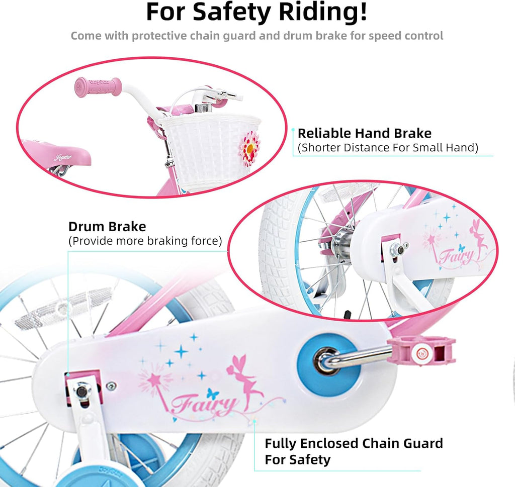 JOYSTAR Fairy Girls Bike for Toddlers and Kids Ages 2-8 Years Old, 12 14 16 18 Inch Kids Bike with Training Wheels, Handbrake and Basket, Toddler Girl Bike, Children Bicycle
