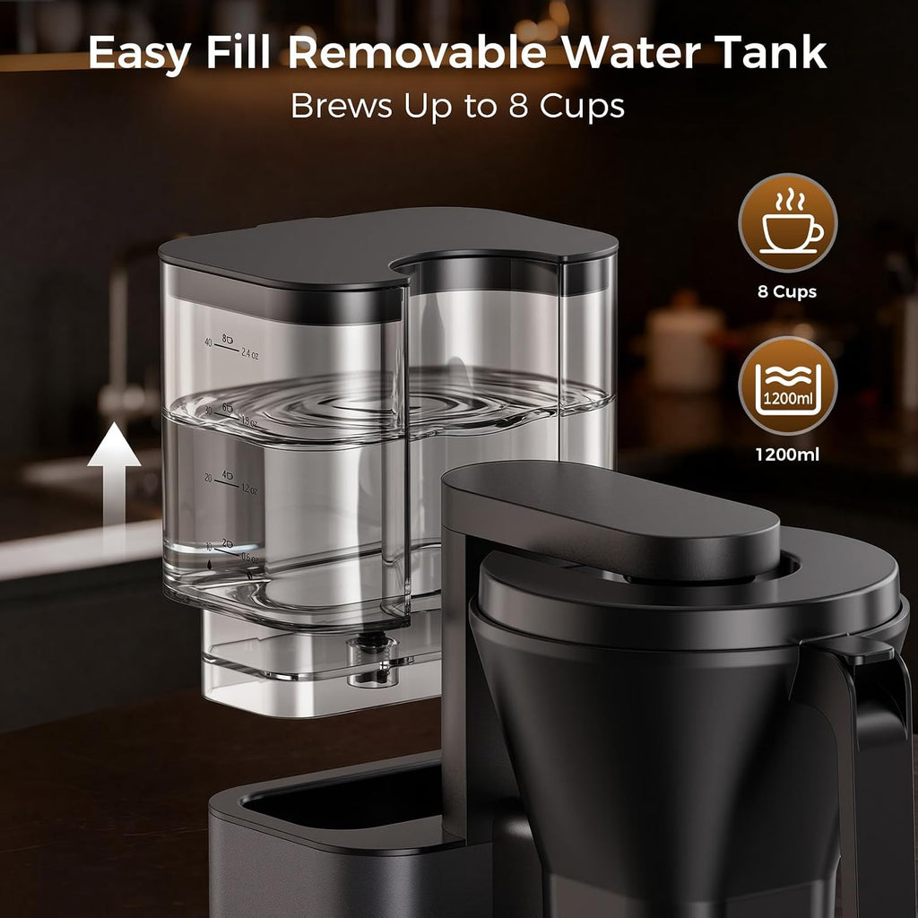 Kismile 8 Cup Drip Coffee Maker Machine, Pour Over Coffee Brew with 3s Instant Heat 197-205℉, Removable Water Tank, Adjustable Flow Control, Deep Cold Brew & Keep Warm 40 Min (starrygray)
