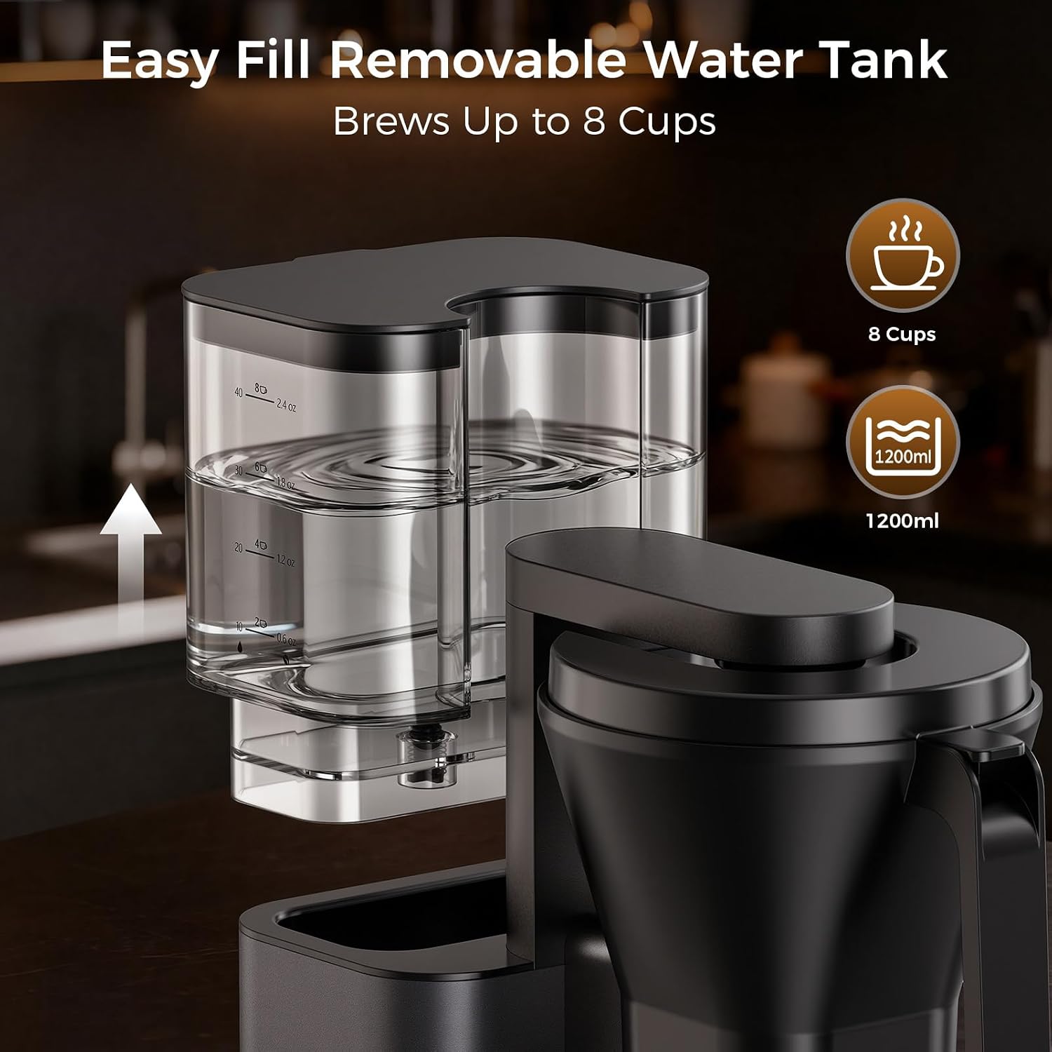 Kismile 8 Cup Drip Coffee Maker Machine, Pour Over Coffee Brew with 3s Instant Heat 197-205℉, Removable Water Tank, Adjustable Flow Control, Deep Cold Brew & Keep Warm 40 Min (starrygray)