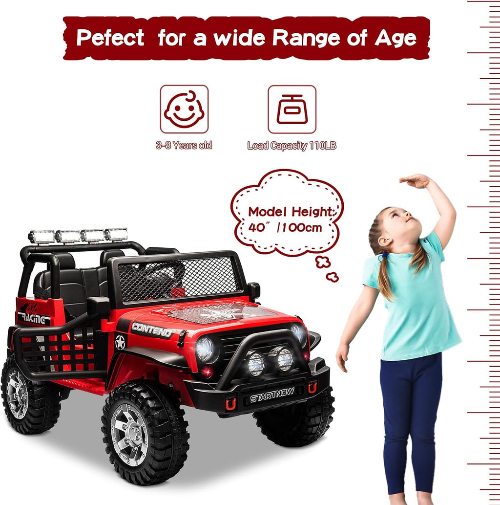 SEHOMY 2-Seater Ride on Truck, 12V Battery Powered Kids' Electric Vehicle w/Remote Control, 3 Speeds, Spring Suspension, LED Headlight, Horn, Music/ MP3, Safety Belt, Ride on Toys Car for Kids (RED)