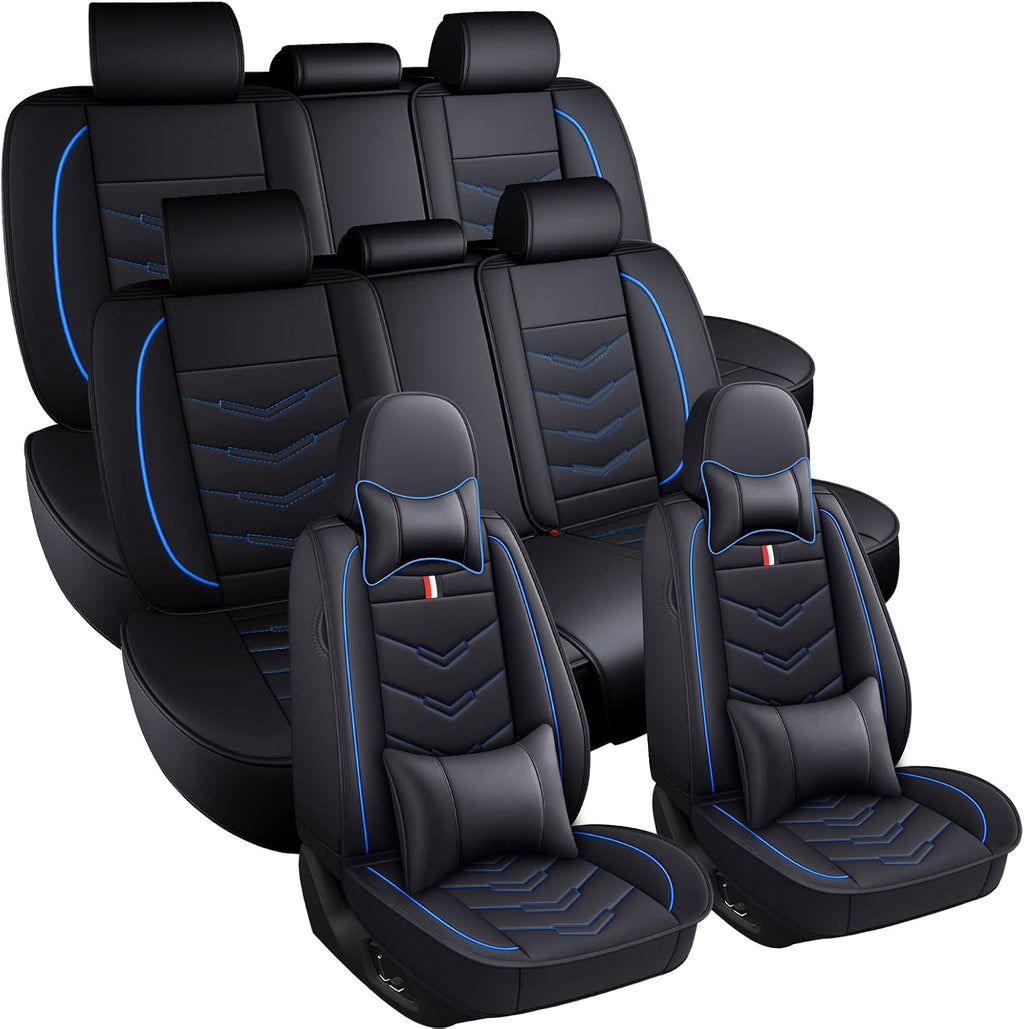 Car Seat Covers 7 Seats for Dodge Grand Caravan 2000-2020, Waterproof Durable Leather Vehicle Cushion Covers, Breathable Full Coverage Seat Protector(Luxury,Black Blue)