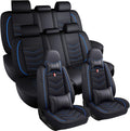 Car Seat Covers 7 Seats for Dodge Grand Caravan 2000-2020, Waterproof Durable Leather Vehicle Cushion Covers, Breathable Full Coverage Seat Protector(Luxury,Black Blue)