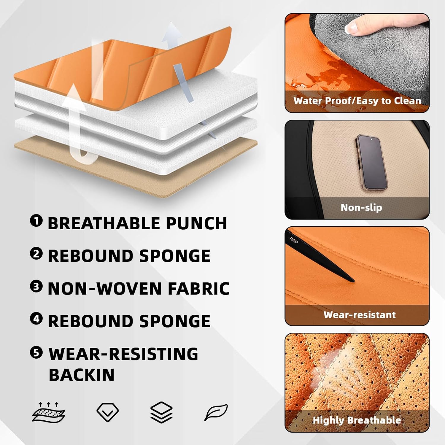 Car Seat Cover Fit for Jeep Wrangler 2000-2025,Compatible Airbag Non-Slip Waterproof Seat Cover,Car Seat Protector Premium Interior (Luxury 5 Seats,Black Orange)