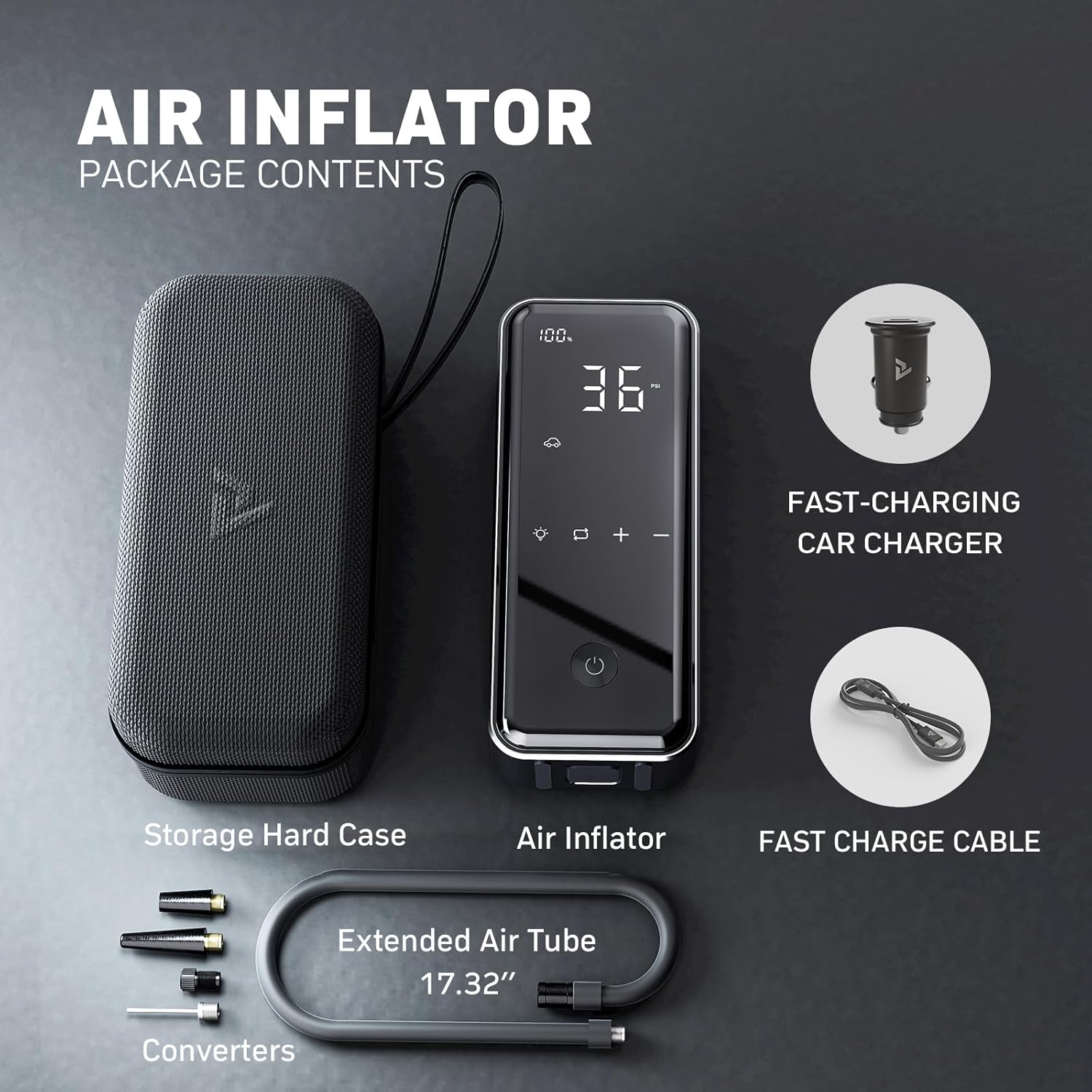 MotorX Tire Inflator Portable Air Compressor 2nd Generation, Large Tire Inflator Speed Level 30 Seconds Fast Inflation Air Pump, 15000mAh Battery Capacity, 65W 5X Fast Charging, Deluxe Package.