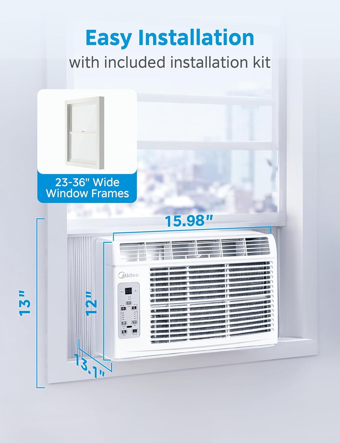 Midea 6,000 BTU Window Air Conditioner, 3-in-1 Cool/Fan/Dehumidifier Window AC Unit, Easycool Air Conditioner with Remote Control, Cools up to 250 Sq. Ft., Fits bedroom, study, office