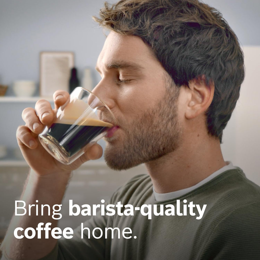 Bosch Fully Automatic Coffee and Espresso Machine - One-Touch Drinks, Barista Style, Double Cup Super Coffee Maker - Large Bean Capacity - Easy Clean, Maintenance - Silver- TIU20307