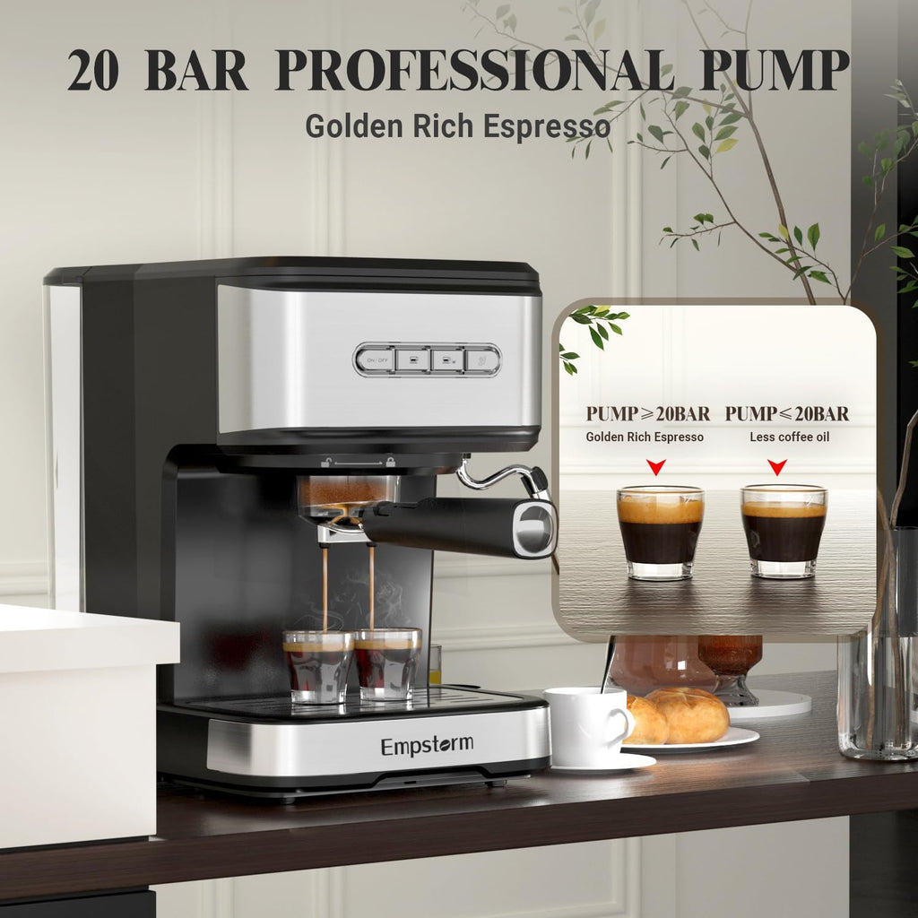 Espresso Machine 20 Bar, 2 in 1 Espresso Maker with Milk Frother Steam Wand for Latte and Cappuccino, Powder and Capsule Portafilter, 50oz Removable Water Tank expresso Coffee Machine for Home-Silver