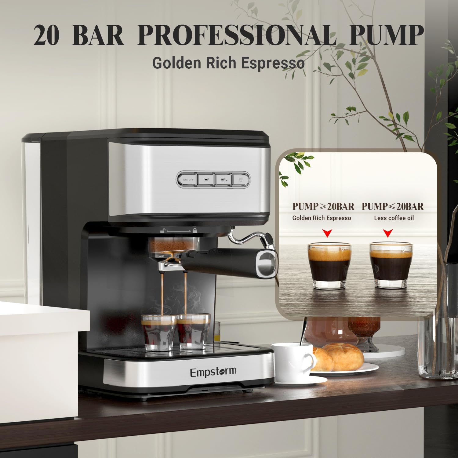 Espresso Machine 20 Bar, 2 in 1 Espresso Maker with Milk Frother Steam Wand for Latte and Cappuccino, Powder and Capsule Portafilter, 50oz Removable Water Tank expresso Coffee Machine for Home-Silver