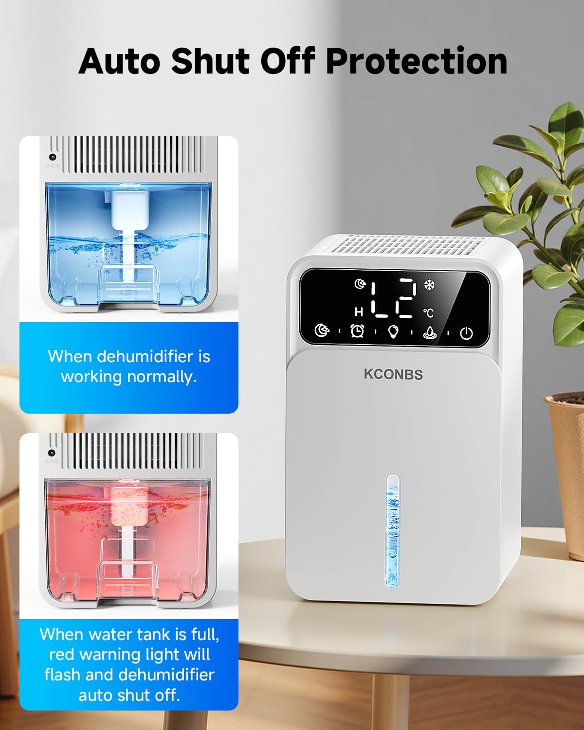 Dehumidifier, Dehumidifiers for Home, 60 OZ Water Tank, 500 sq.ft Dehumidifier for Bathroom, Bedroom, Basement with Auto Shut Off, Timer, 7 Colors LED Light (White)