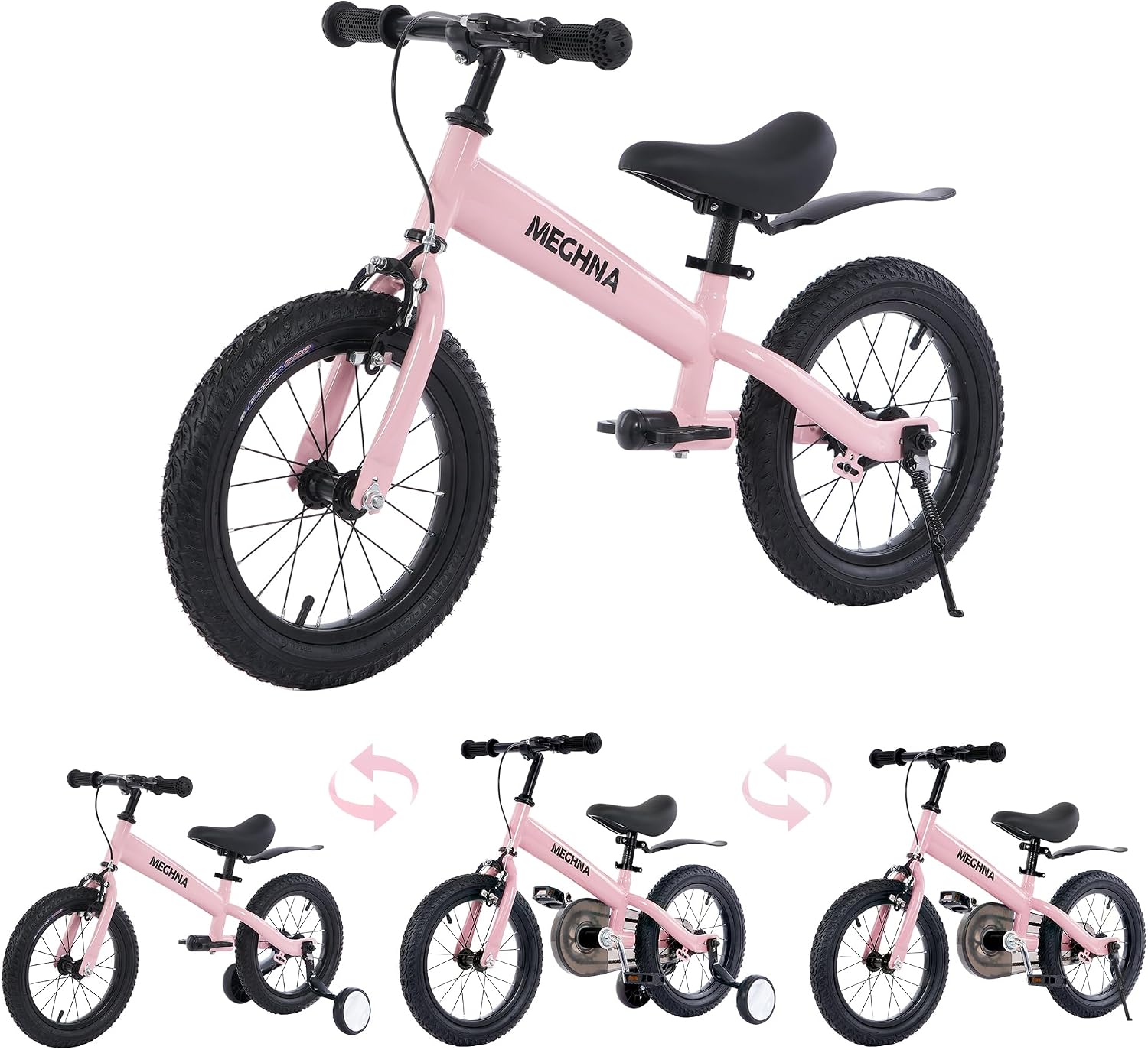 ZUKKA Toddler Balance Bike 2 in 1 with Detachable Training Wheels 14 Inch Kids Bike Aged 3-7 Years Old with Adjustable Seat Handlebar and Coaster Brake for Boys Girls