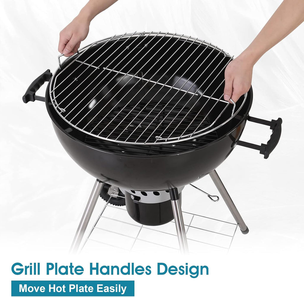 MFSTUDIO 22' Kettle Charcoal Grill, Portable Porcelain-Enameled BBQ Grill with Slide Out Ash Catcher for Outdoor Barbecue Cooking, Black