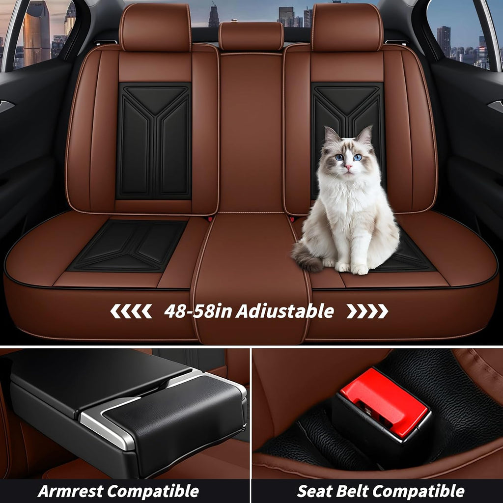 Arazi Car Seat Covers Full Set for Toyota Prius 2001-2025, Nappa Leather Seat Cover Full Coverage Waterproof Seat Protector (Black&Brown,5 Seats Luxury)