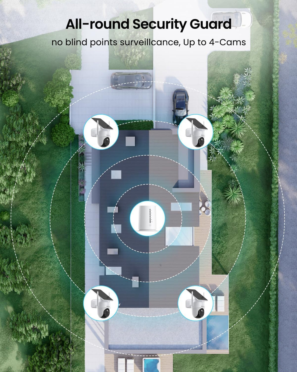 Security Cameras Wireless Outdoor, No Monthly Fee Solar Camera Outdoor Wireless, 4-Camera 2K Home Security Camera System with Base Station, Local Storage, PIR Motion Detection, Color Night Vision