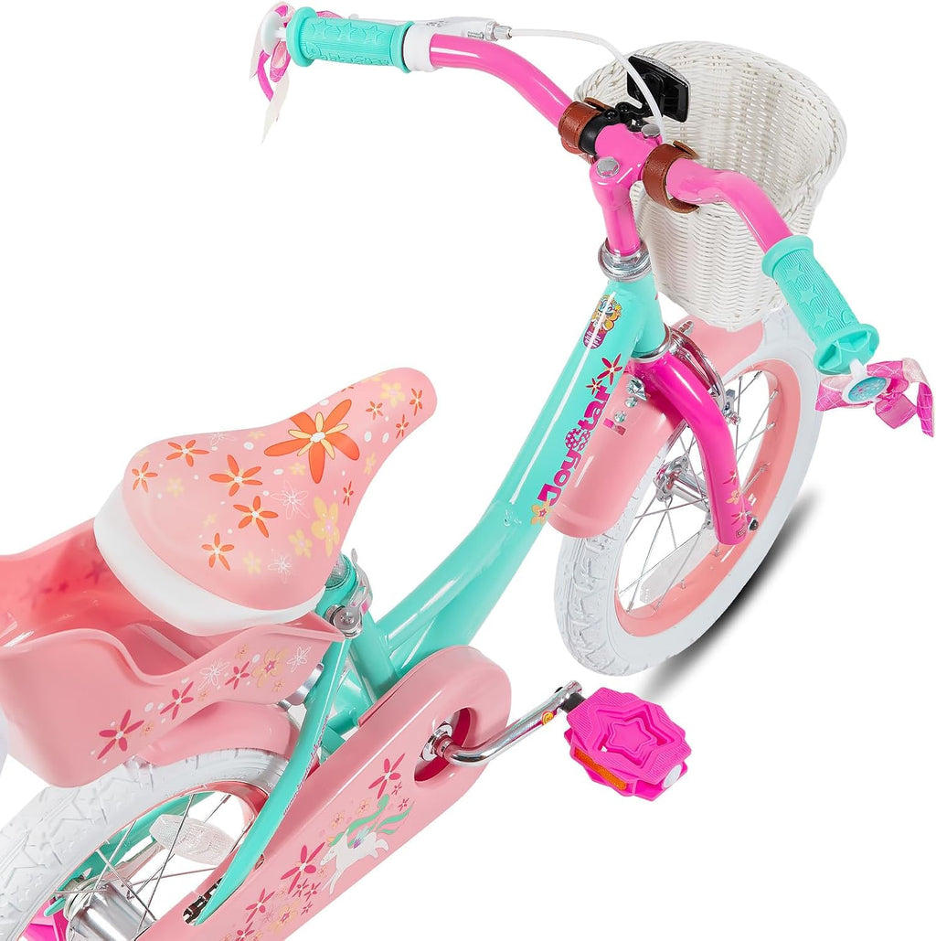 JOYSTAR Unicorn Kids Bike for Girls Ages 2-9 Years Old, 12 14 16 18 Inch Kids Bike with Training Wheels, Doll Seat, Streamers and Basket, Toddler Girl Bicycle, Multiple Colors