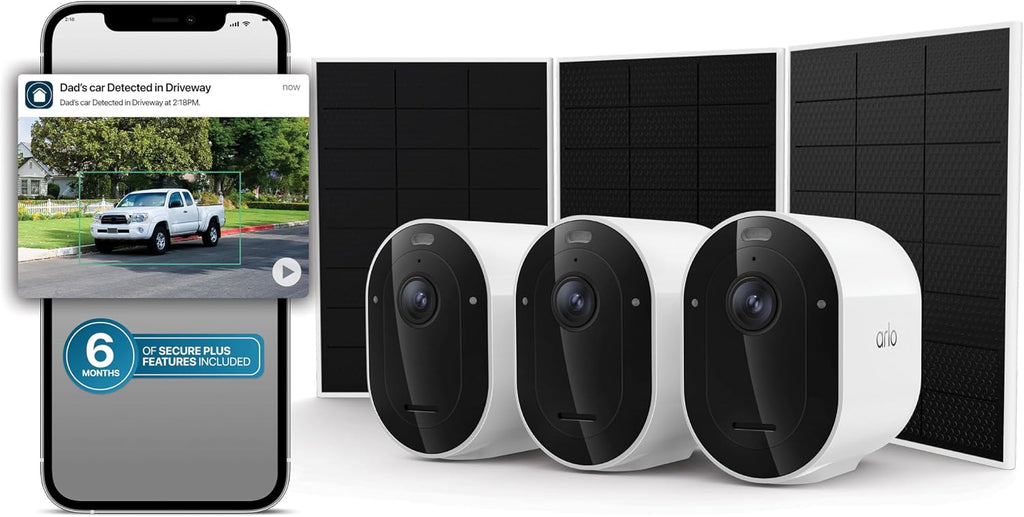 Arlo Pro Security Camera 2K HDR (6th Gen, 2025 Release) 3 Cam + 3 Solar Panels + 6 Months of Secure Plus Plan - Wireless Outdoor Camera, Battery Power, Person, Vehicle & Animal Detection, White