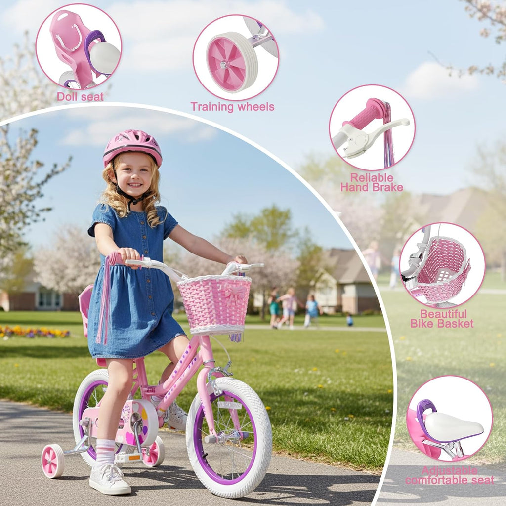 XJD Girls Bike for 2-12 Years Old Kids 12 14 16 20 Inch Toddler Bike,Retro Style Kids Bike with Training Wheels, 20 Inch Girl Bicycle with Kickstand