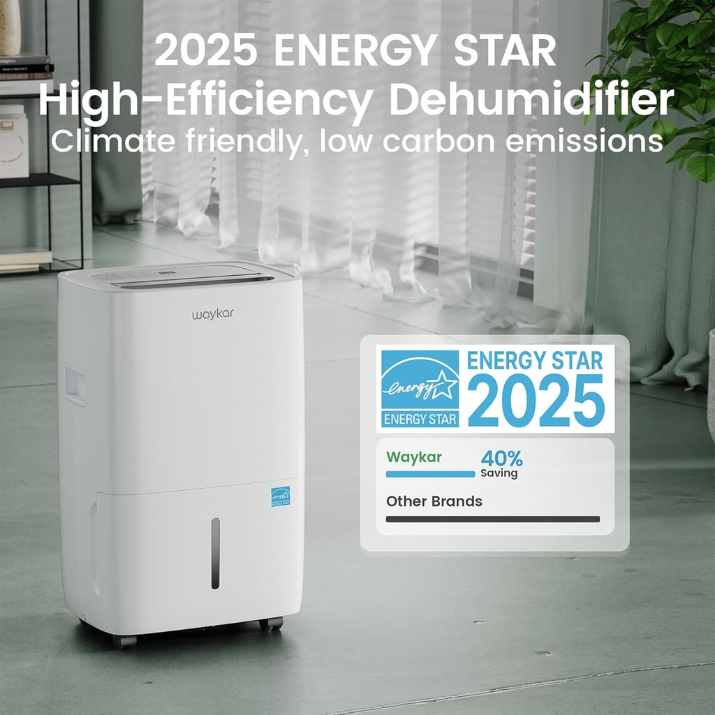 Waykar 120 Pints Energy Star Dehumidifier for Spaces up to 6,500 Sq. Ft at Home, in Basements and Large Rooms with Drain Hose and 1.14 Gallons Water Tank