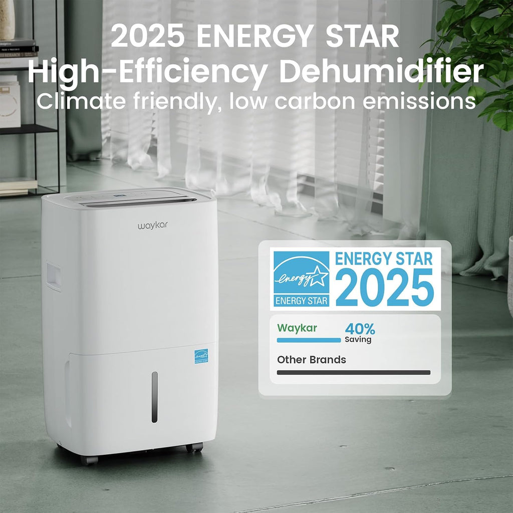 Waykar 80 Pints 2025 Energy Star Dehumidifier for Spaces up to 5,000 Sq. Ft for Basement and Home, Large Room with Drain Hose and 1.14 Gallons Water Tank