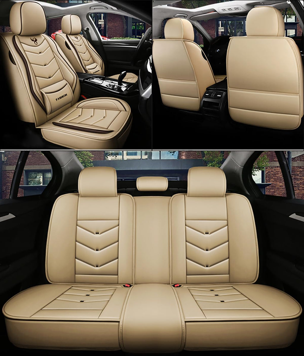 Car Seat Covers Full Set for Nissan Pathfinder 2015-2025 Leather Seat Covers, Waterproof Non-Slip Breathable and Wear Seat Cover, Car Seat Protector Adapted Airbags（Standard, Beige）