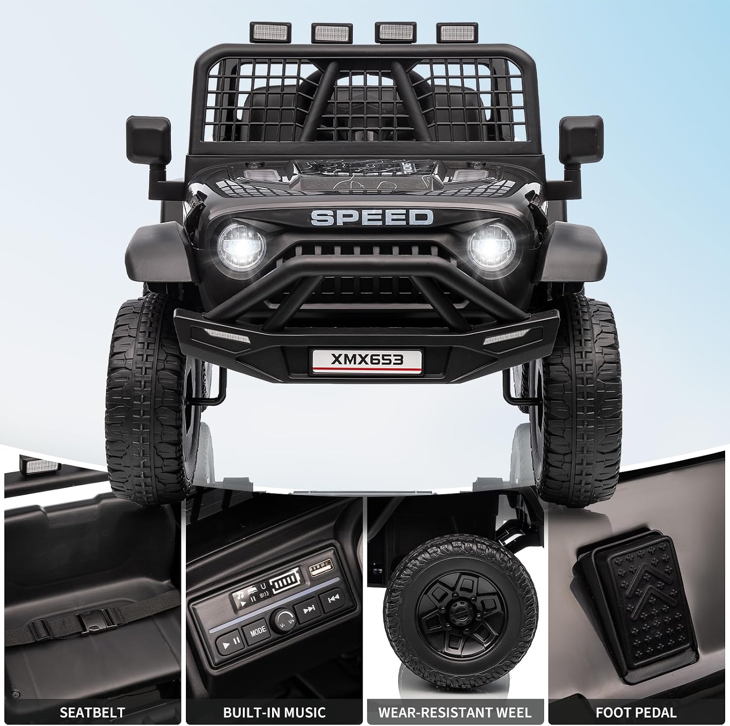 12V Kids Ride on Car Truck, Kids Electric Vehicles Car Ride on Toy Extra Wide Seat and Legroom for Toddlers with Remote Control, 3 Speeds, LED Light, Music, USB for Children 3-6 Years, Black