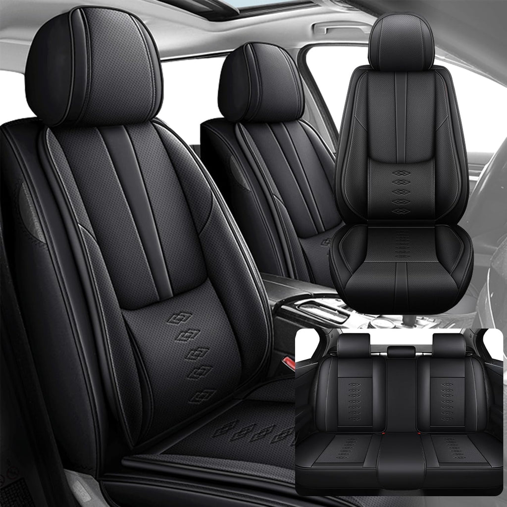 Car Seat Covers 5 Seats Fit for Mitsubishi Montero 1999-2005,Waterproof Leather Seat Covers,Airbag Compatible,Car Seat Protectors Interior Sets(Full Set,Black)
