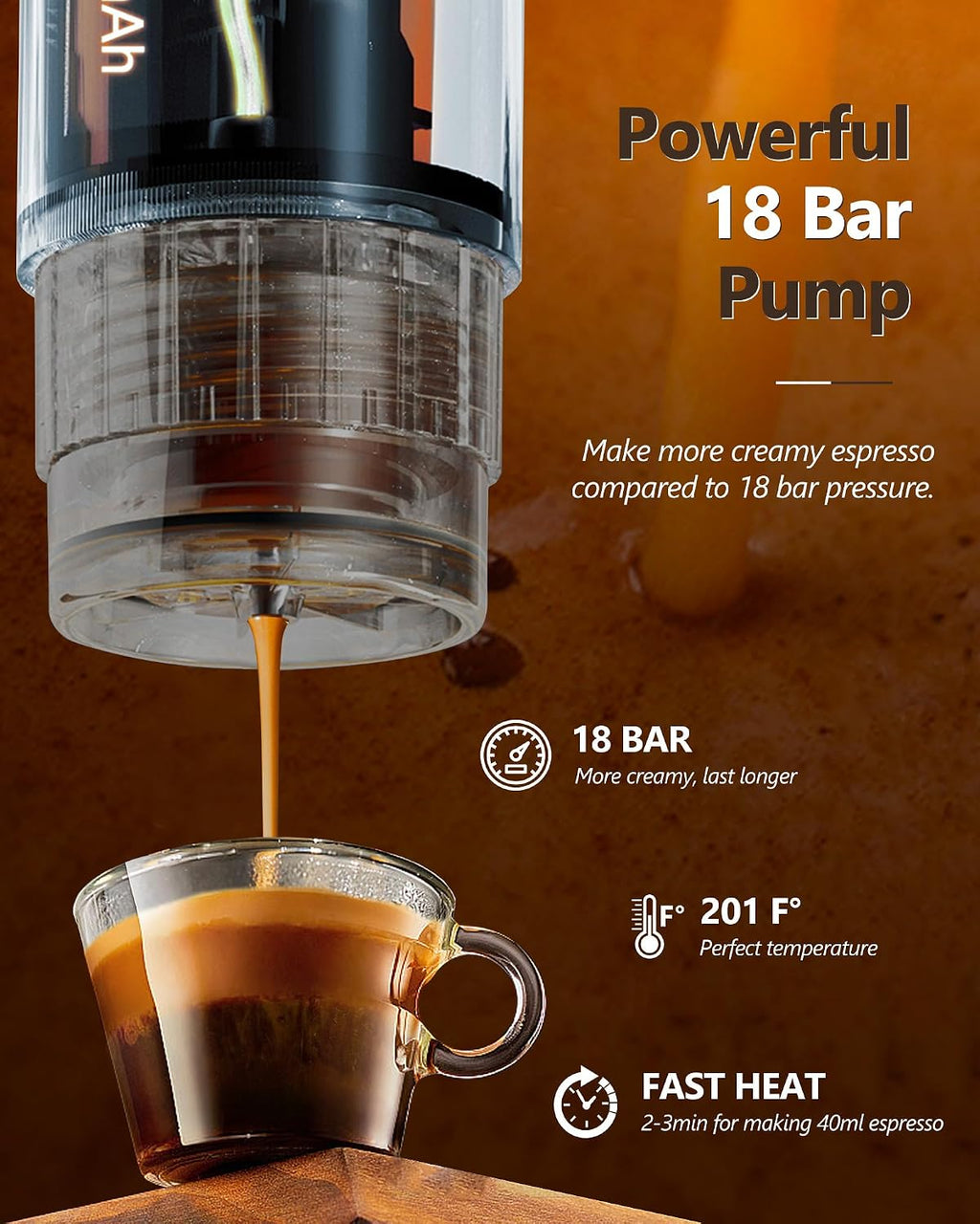 CONQUECO Portable Espresso Coffee Machine: 12V Electric Small Travel Expresso Maker - Self Heating 8 Cups Battery Powered Compatible for Nespresso Capsule - for Camping RV Hiking Office (Smoke Blue)