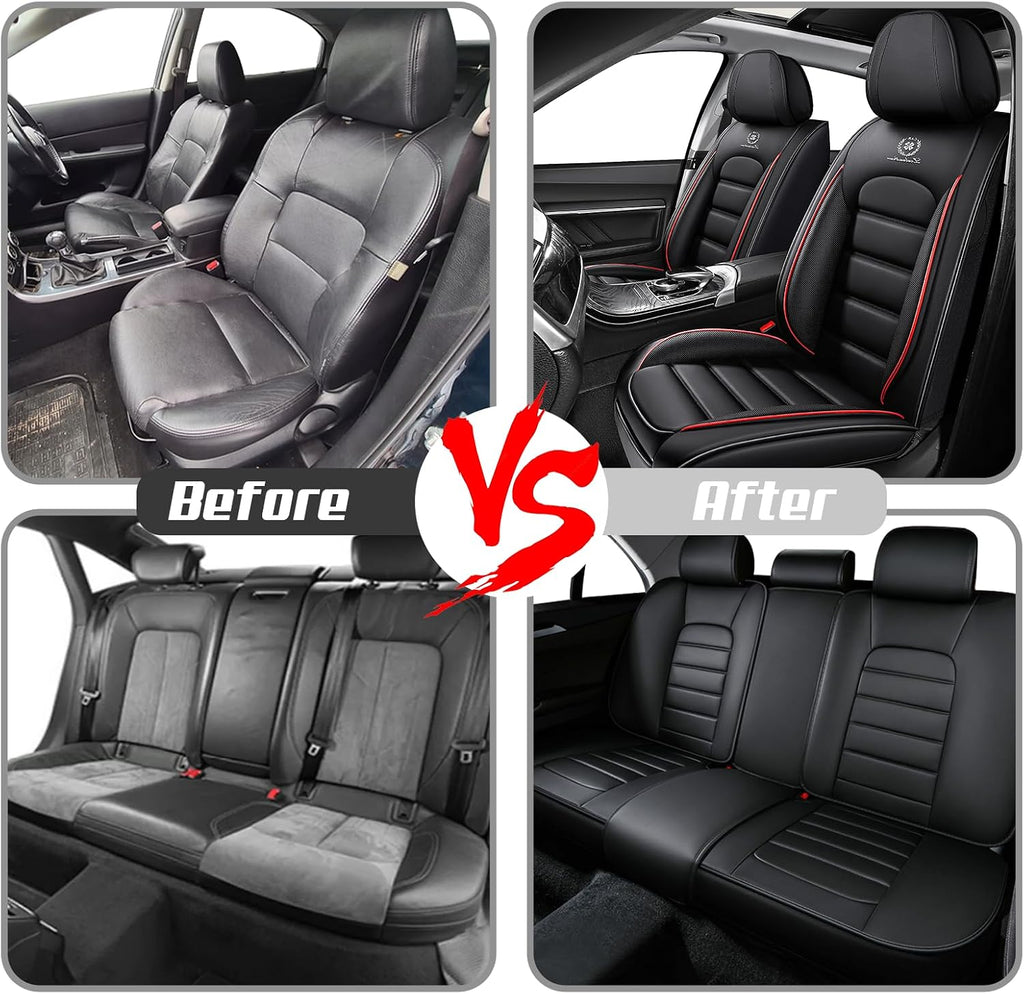 Car Seat Covers for Chevrolet Chevy Avalanche 2007-2013, Leather Auto Seat Cover Luxury Cushions Waterproof Seat Protectors (Black Red,Full Set)