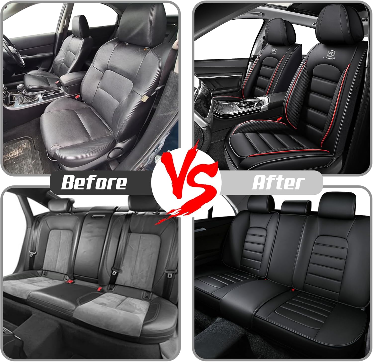 Car Seat Covers for Chevrolet Chevy Avalanche 2007-2013, Leather Auto Seat Cover Luxury Cushions Waterproof Seat Protectors (Black Red,Full Set)