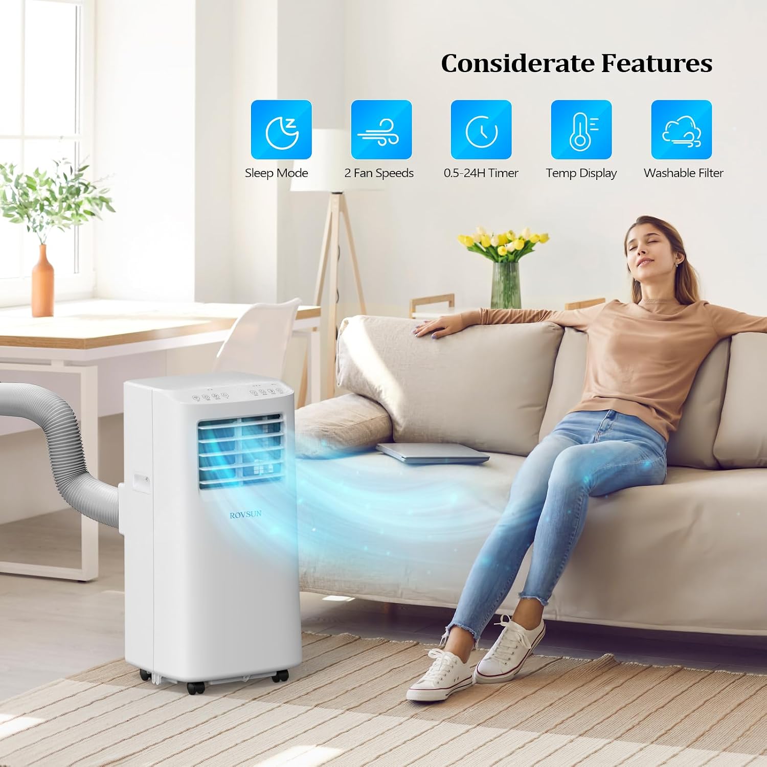 ROVSUN 8000 BTU Portable Air Conditioner with Remote Control, 3-in-1 Room AC Unit, Fan & Dehumidifier with Digital Display, 24H Timer & Installation Kits for Home Office Dorm