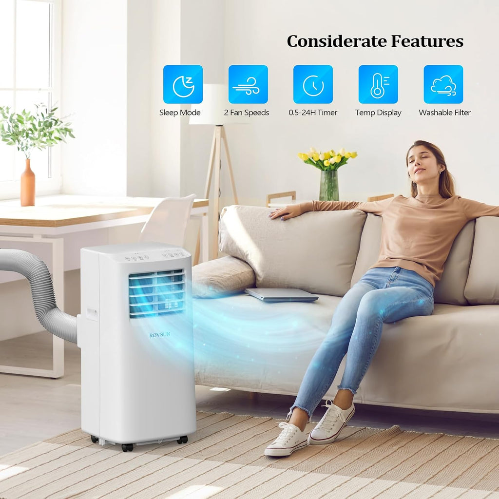 ROVSUN 9000 BTU Portable Air Conditioner with Remote Control, 3-in-1 Room AC Unit, Fan & Dehumidifier with Digital Display, 24H Timer & Installation Kits for Home Office Dorm