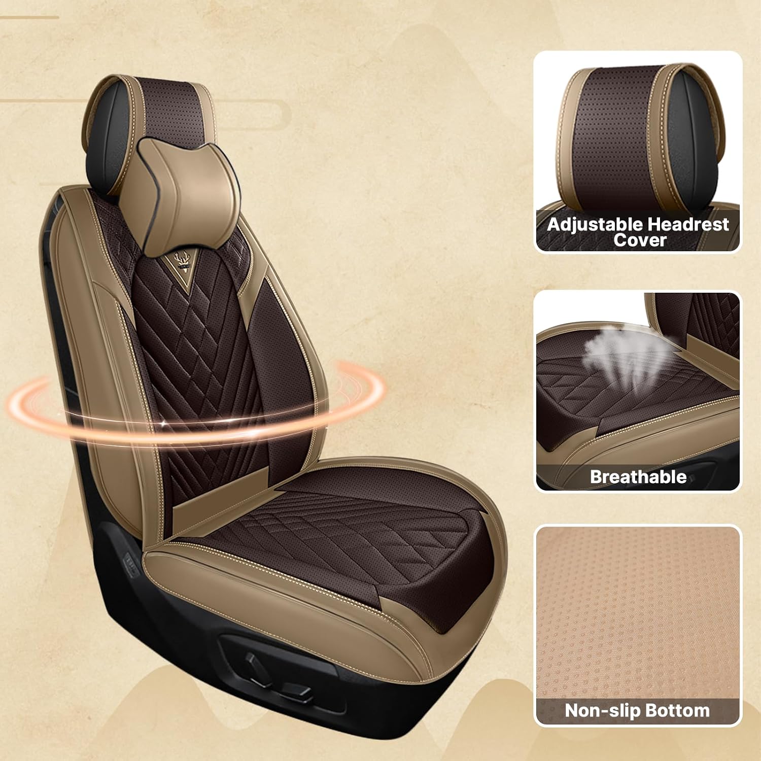 Fit for RAM 1500/2500/3500 2010-2026 Seat Covers, Fashion Sport Seat Cover with Waterproof Leather, Airbag Safe Design Seat Protector (5 Front Seat Luxury, Brown Coffee)