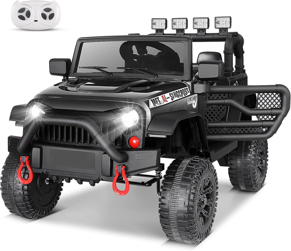 Hikole Electric Cars Ride on Toys 12V for Kids with Parent Remote, Spring Suspension, Multi-Terrain Driving, LED Head Lights, Bluetooth&Horn, Digital Dashboard, Easier Towing, Gift, Black