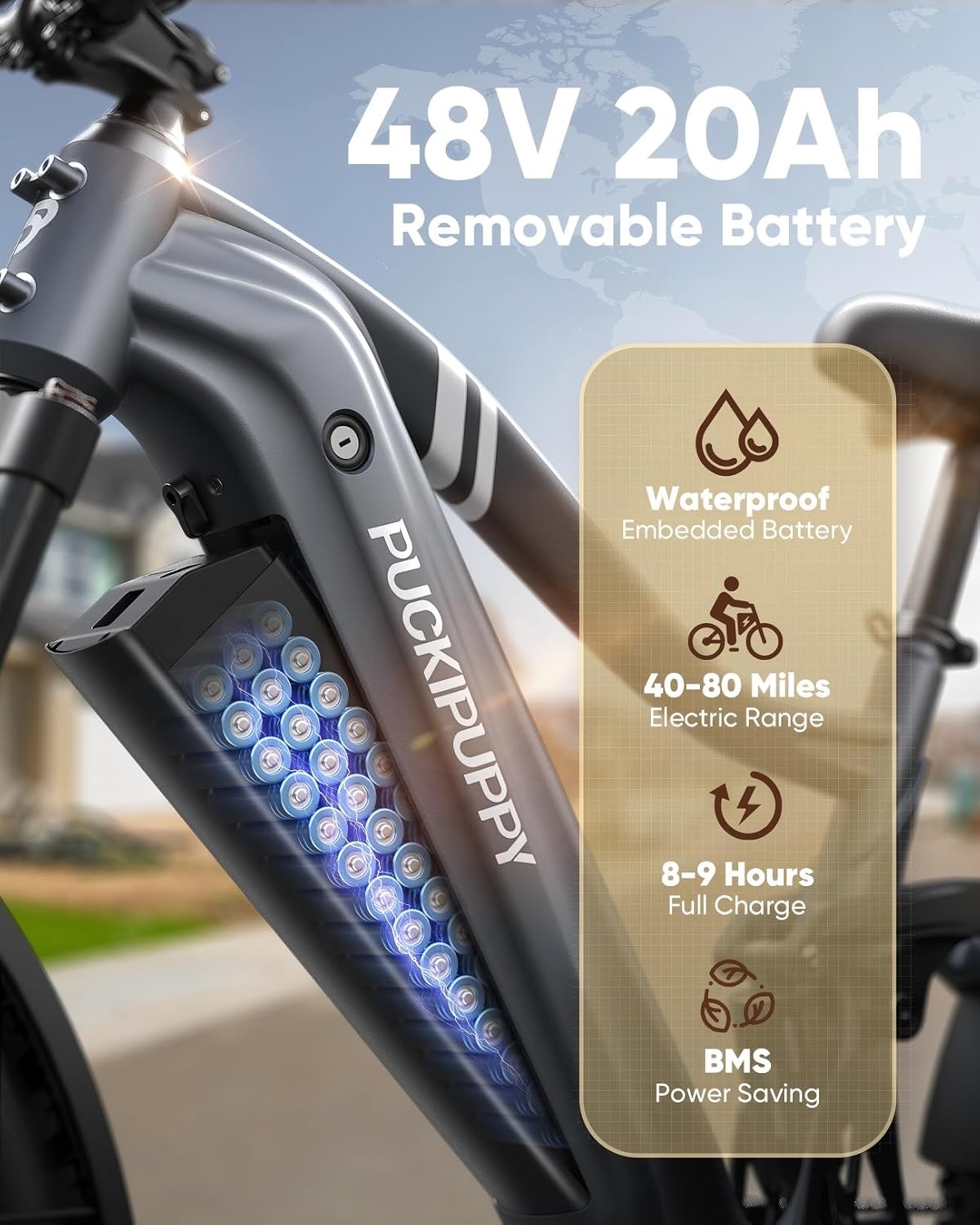 PUCKIPUPPY Electric Bike for Adults 960W, 48V 20AH Battery Ebike, 26' Fat Tire 28MPH 80Miles Range Mountain Electric Bicycle, 7 Speed Hydraulic Disc Brake, Full Suspension