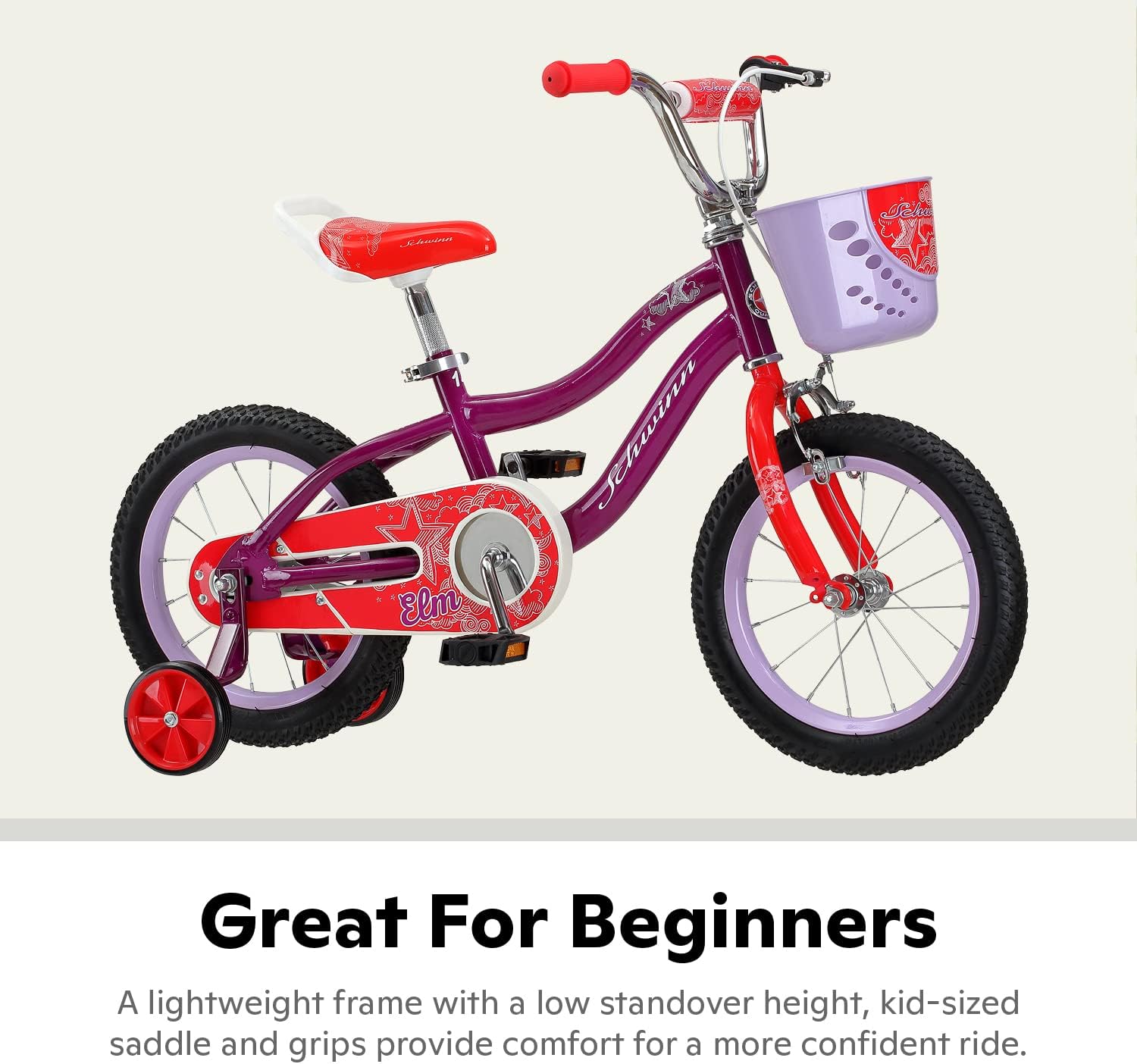 Schwinn Elm Bike, 14 Inch Bike for Kids Ages 3-4, SmartStart Ergonomic Design for Kids, Adjustable Seat Grows with your Child, Rear Coaster Brake and Front Caliper Brake, Training Bicycle