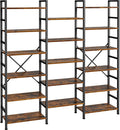 SUPERJARE Triple Bookshelf, Bookcase with 17 Open Display Shelves, Wide Book Shelf Book Case for Home & Office, 6 Tier, Brown