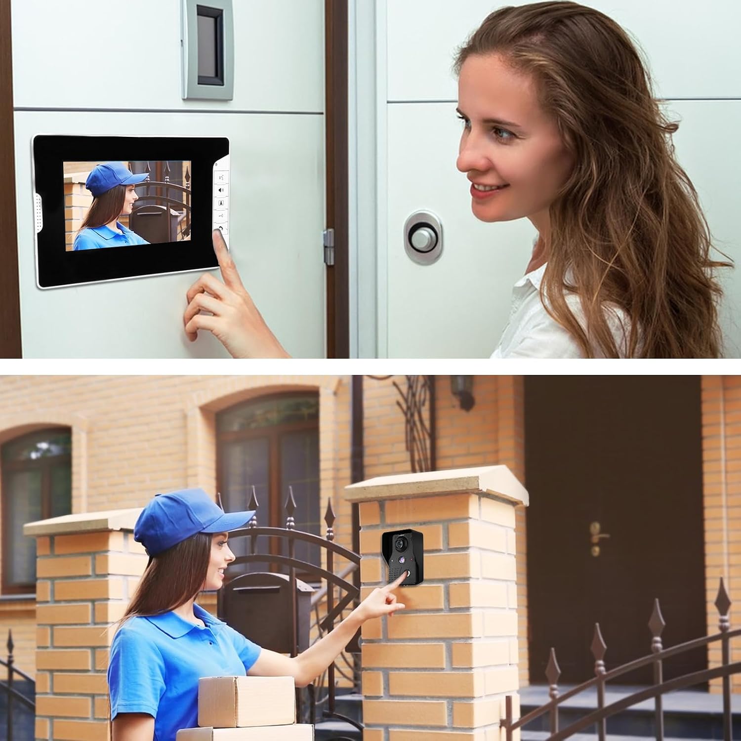 Wired Video Intercom Doorbell System 7 Inches LCD Monitor Video Door Phone Kits Support Monitoring, Unlock, Dual-Way Door Intercom Indoor Outdoor for Villa Home (1 Camera 2 Monitor)