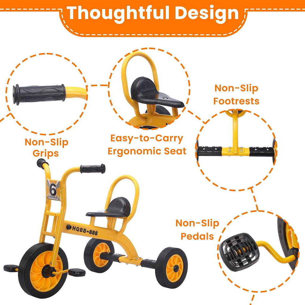Kids Tricycle for Age 2-6, Big Wheel Kids Trike Bike, Preschool Daycare Outdoor Tricycle with Airless Rubber Tires and Non-Slip Pedals, Gift for Boys and Girls