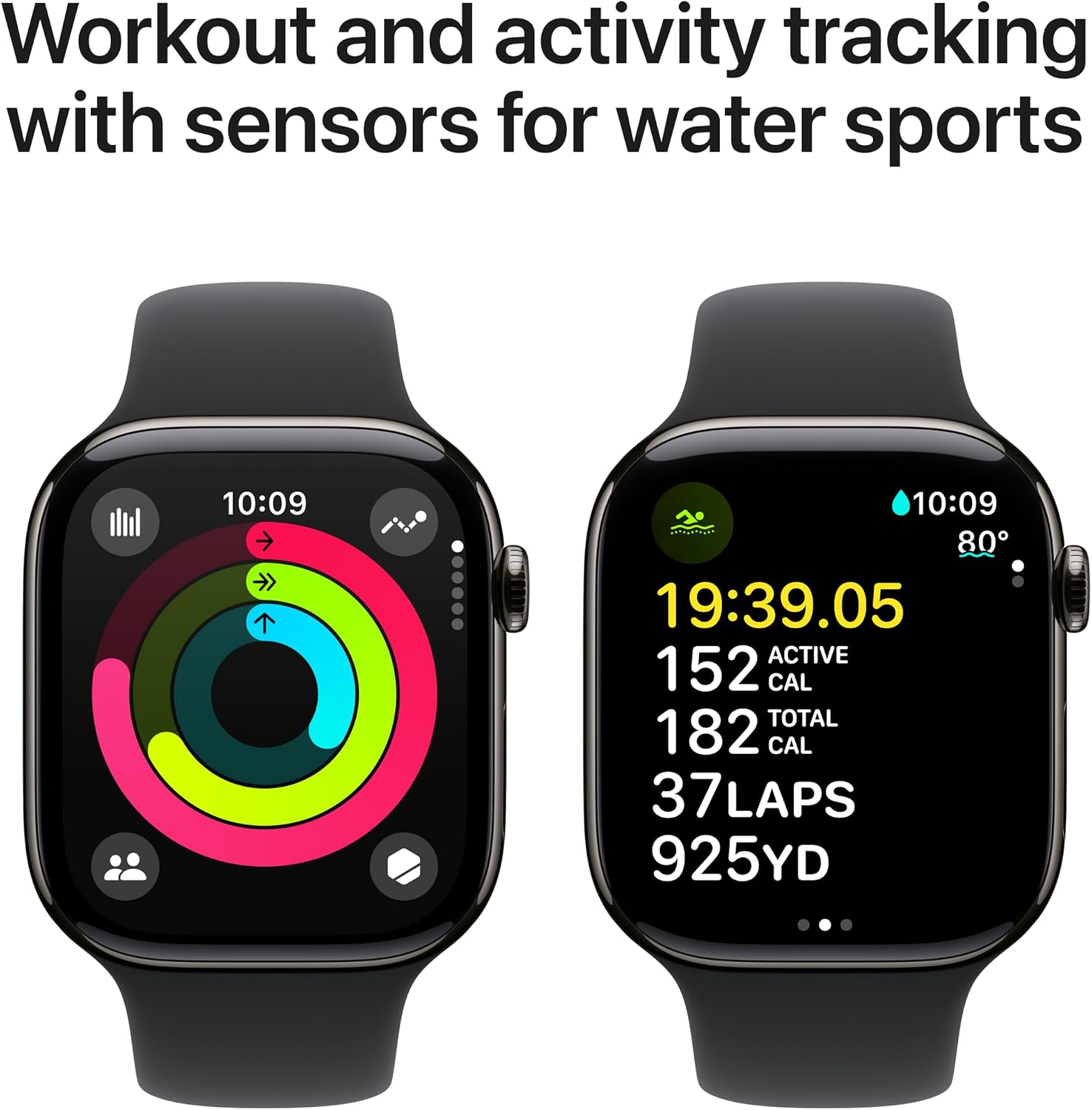 Apple Watch Series 10 [GPS + Cellular 46mm case] Smartwatch with Slate Titanium Case with Black Sport Band - S/M. Fitness Tracker, ECG App, Always-On Retina Display, Water Resistant