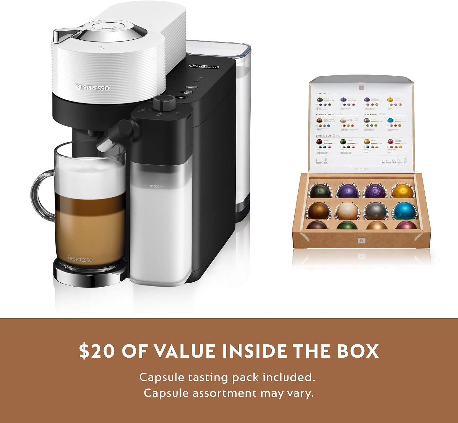 Nespresso Vertuo Lattissima Coffee & Espresso Maker by De'Longhi, Matte White and Glossy