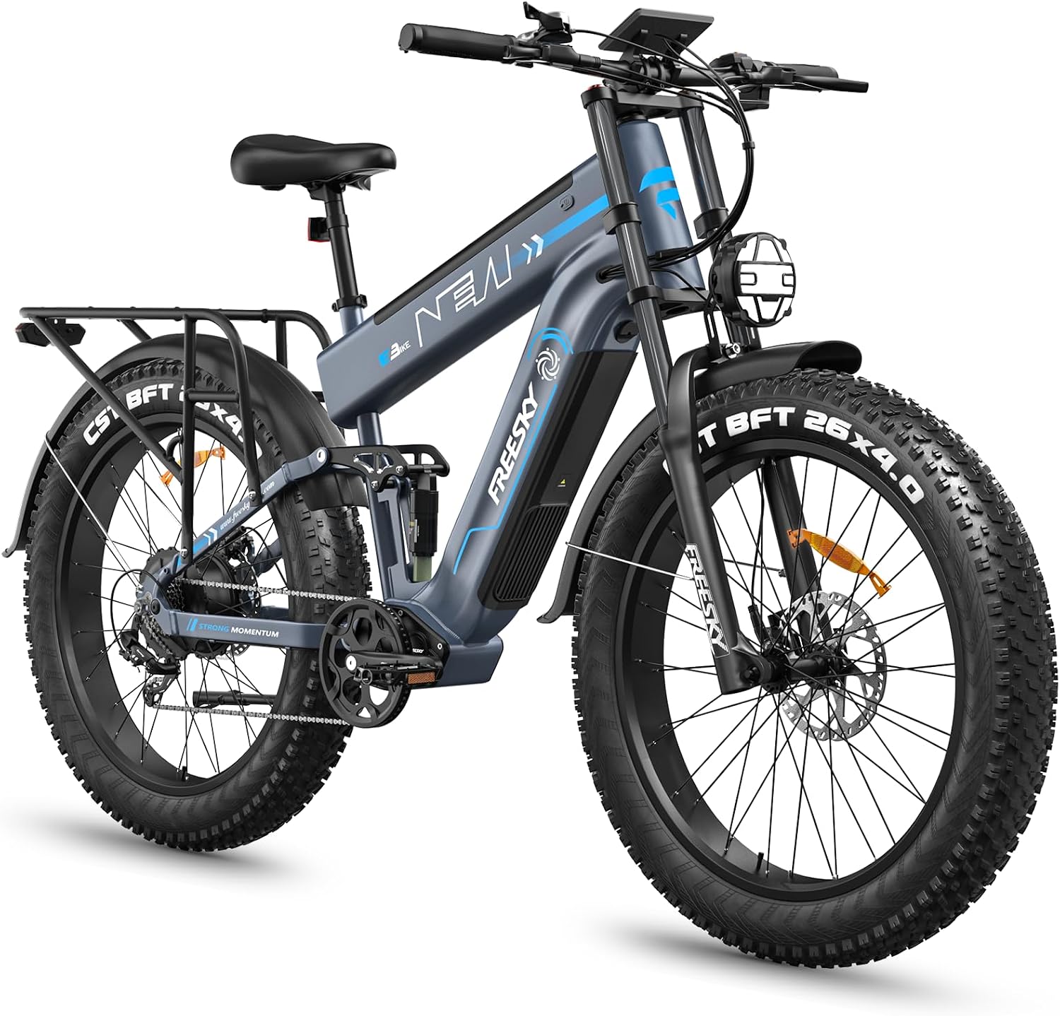 FREESKY 2026 Alaska Pro Dual Battery 48V 45AH 200 Miles 40MPH Electric Bike for Adult, 4000W High-Torque Motor Long Range Fat Tire Ebike, 26' Full Suspension Mountain E Bike, UL 2849 Certified by TÜV